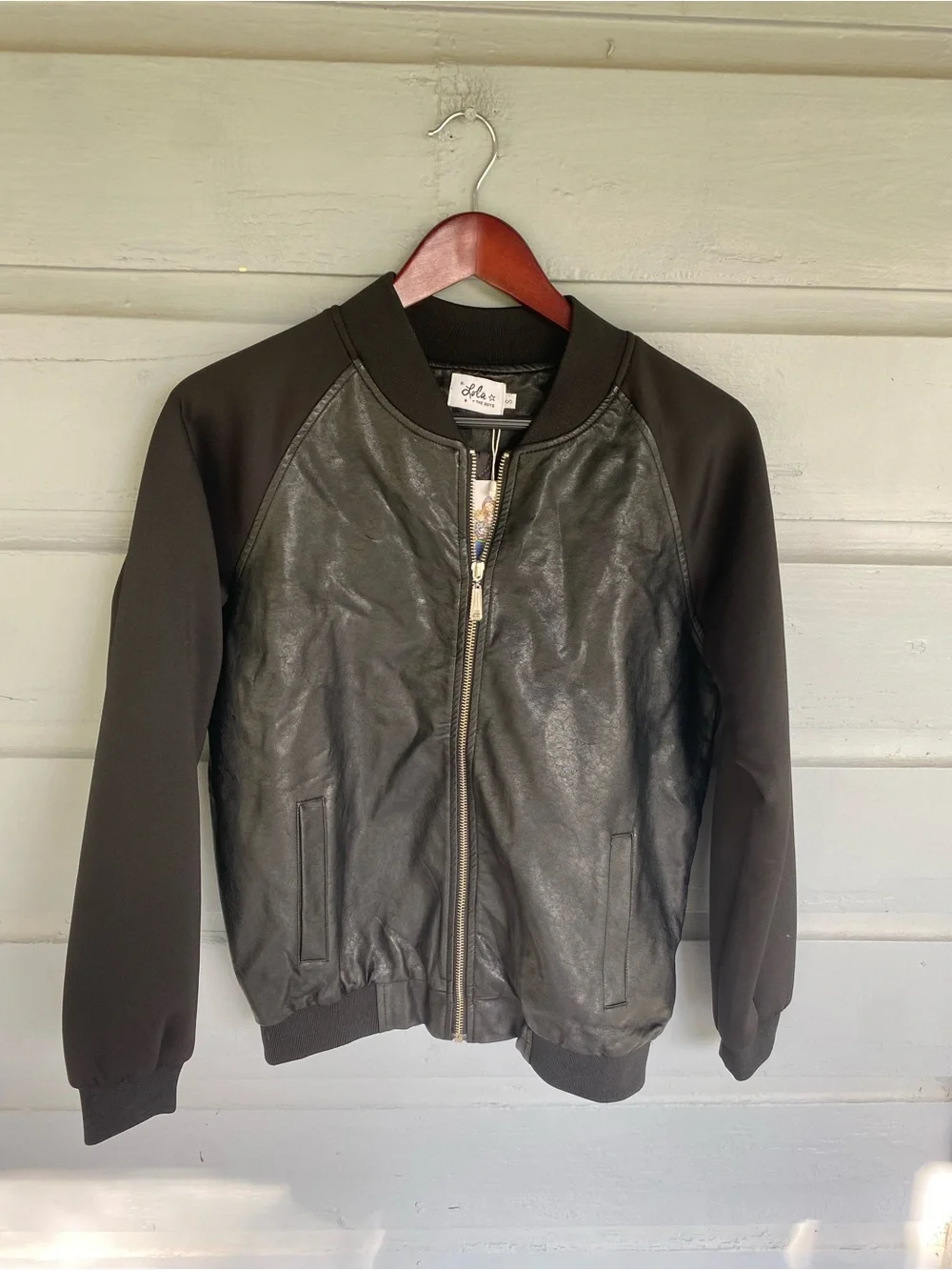 Lola and the Boys Faux Leather Bomber Jacket with Snake in Black Sz 14 BNWT